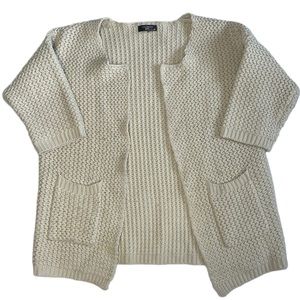 Miss Kelly beige tan knitted open front short sleeve cardigan sweater
